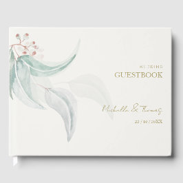 Livro De Visitas Script de Ouro Chic Elegante Eucalyptus Boho