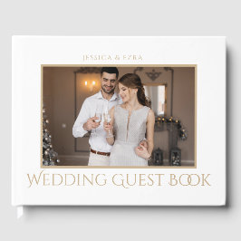 Livro De Visitas Script Elegante Branco e Dourado | Foto
