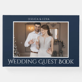 Livro De Visitas Script Estiloso Branco e Azul | Foto