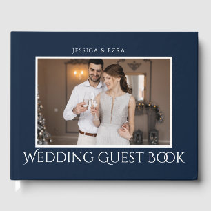 Livro De Visitas Script Estiloso Branco e Azul   Foto