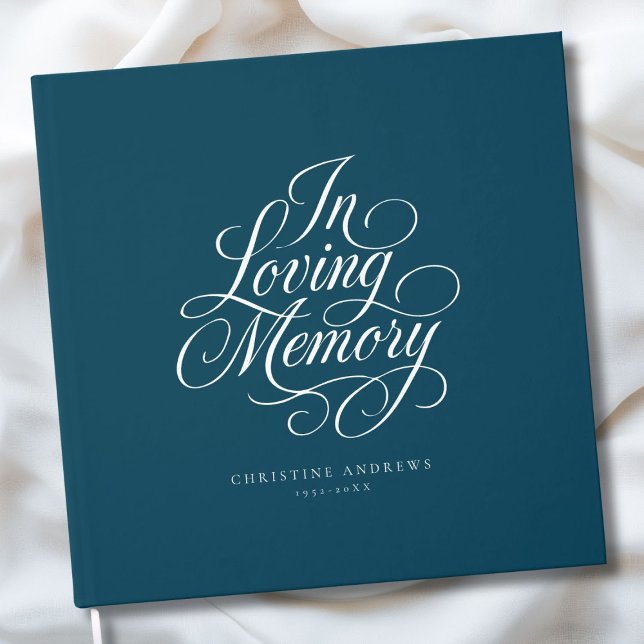 Livro De Visitas Script Font Keepsaame Funeral "In Loving Memory" ("In Loving Memory" Script Font Keepsake - Blue Funeral Guest Book)