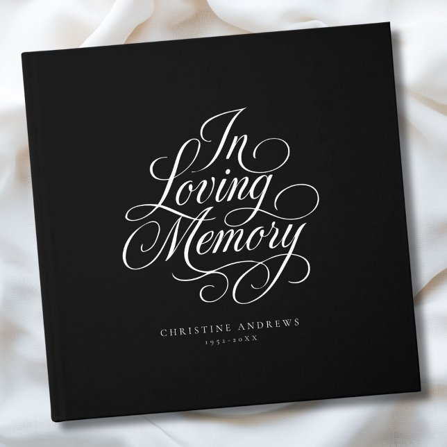 Livro De Visitas Script Font Keepsaame Funeral "In Loving Memory" ("In Loving Memory" Script Font Keepsake - Black Funeral Guest Book)
