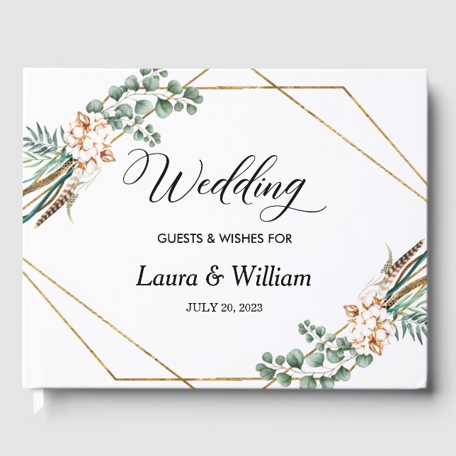 Livro De Visitas Script Greenery Glitter Frame Weding Guest Book (Frente)