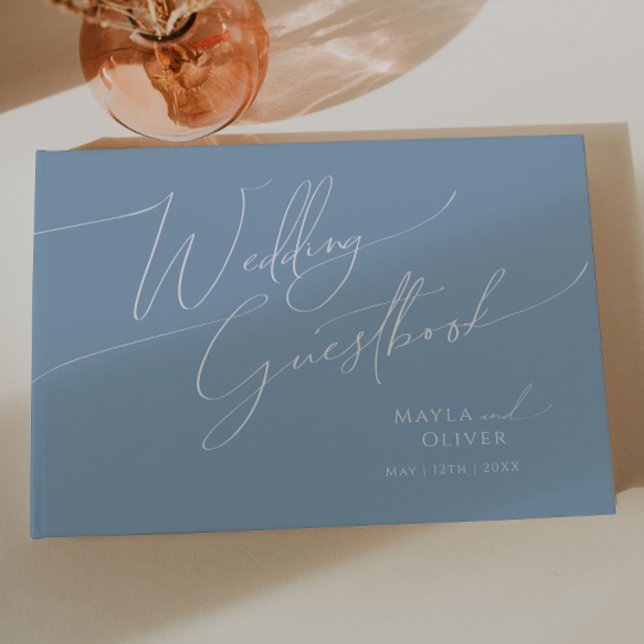 Livro De Visitas Script Whimsical | Guia de Casamento Azul Dusty (Criador carregado)