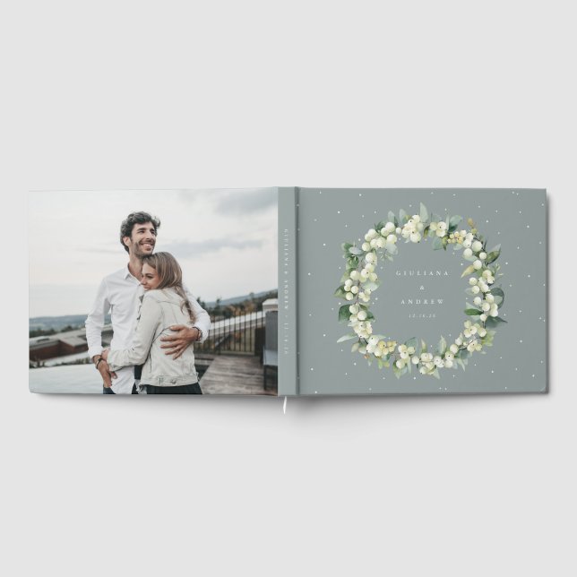 Livro De Visitas Seafoam Green Snowberry+Eucalyptus Wreath Weding (Completo)