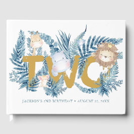 Livro De Visitas Segundo aniversário Azul Safari