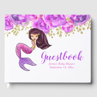 Livro De Visitas Sereia | Chá de fraldas Floral de Peonies Rosa