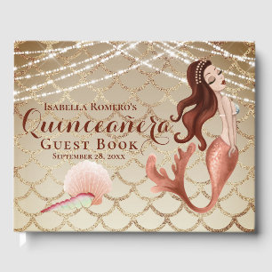 Livro De Visitas Sereia em Rosa Dourada sob o mar Quinceañera