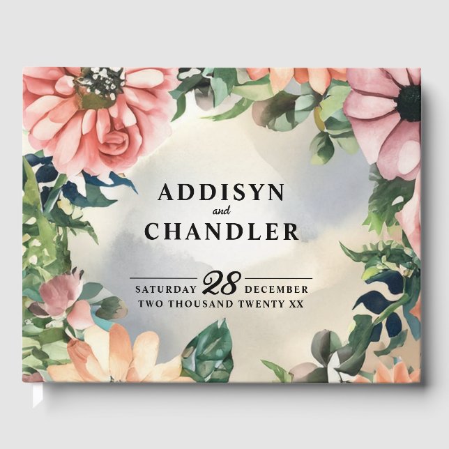 Livro De Visitas Serene Garden Wreath: Pastel Floral Elegance (Frente)