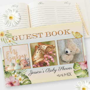 Livro De Visitas Seu Chá de fraldas Floral Bonito De 3 Fotos