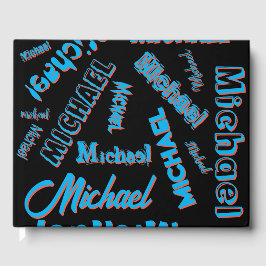 Livro De Visitas Seu nome é padrão monograma azul preto