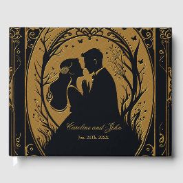 Livro De Visitas Silhueta elegante de noiva e noiva cercada