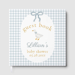 Livro De Visitas Silly Goose Blue Gingham Baby Shower Guest Book