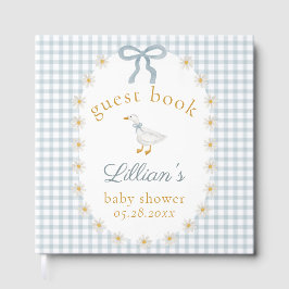 Livro De Visitas Silly Goose Blue Gingham Cottagecore Baby Shower