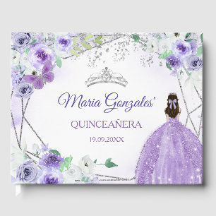 Livro De Visitas Silver & Purple Floral Quinceañera