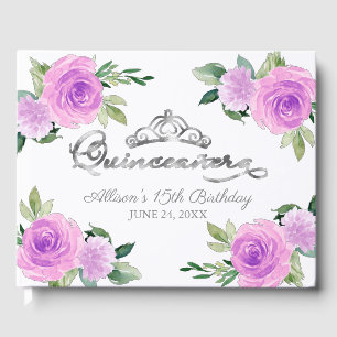 Livro De Visitas Silver Tiara Light Purple Floral Quinceanera