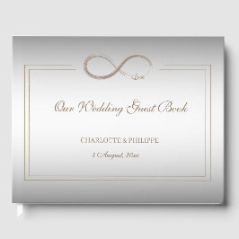 Livro De Visitas Símbolo Infinito de Prata Dourada Elegante