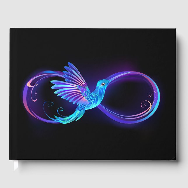 Livro De Visitas Símbolo Neon Infinity com Hummingbird brilhante (Frente)