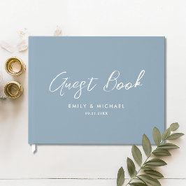 Livro De Visitas Simple Elegant Dusty Blue Calligraphy Wedding