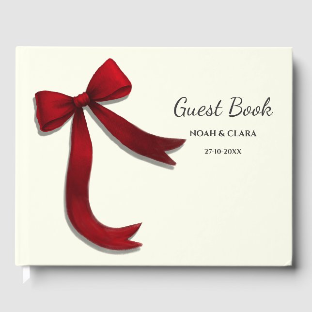Livro De Visitas Simple Elegant Minimalist Red Bow (Frente)