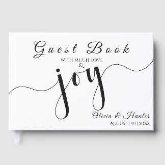 Livro De Visitas Simple, Script, Black & White Wedding