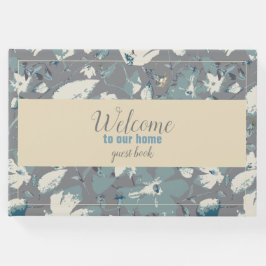 Livro De Visitas Simples Cinza Azul Creme Floral