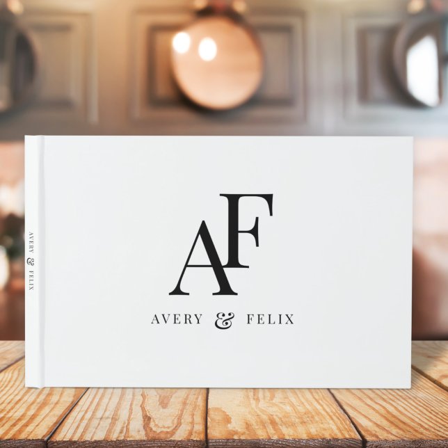 Livro De Visitas Simples Elegante Branco e Preto do Monograma de Ca (Criador carregado)