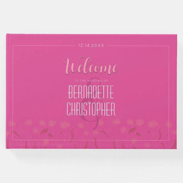 Livro De Visitas Simples Rosa Simples E Moderno De Casamento (Frente)