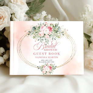 Livro De Visitas Simples Rosas de Blush Boho Greenery Chá de Noiva