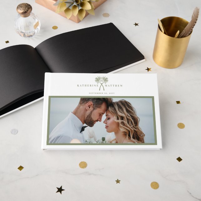 Livro De Visitas Sinal de Boas-vindas do Casamento Tropical Palm Tr (Frente aberta)