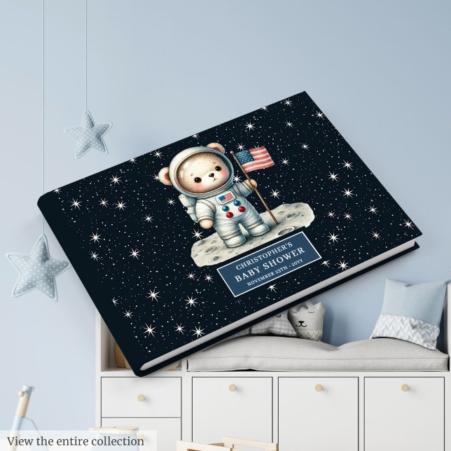 Livro De Visitas Sinal de Chá de fraldas do Astronauta do Urso de T (Space Teddy Bear Astronaut Boy Baby Shower Sign In)