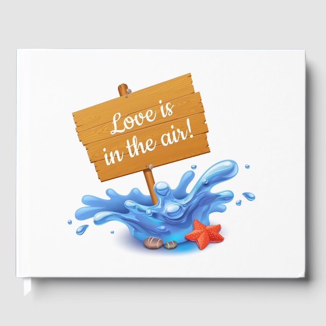 Livro De Visitas Sinal de Praia Náutico Marinho Casamento Azul Onda (Frente)