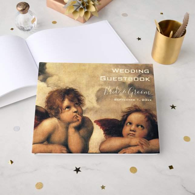 Livro De Visitas Sistine Madonna Angels por Raphael Wedding (Frente aberta)