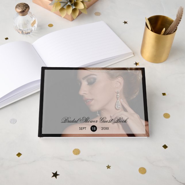 Livro De Visitas Sobreposição Transparente Preta Moderna para Chás  (Frente aberta)