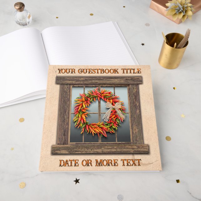 Livro De Visitas Southwest Chile Pepper Wreath Window Personalized  (Frente aberta)