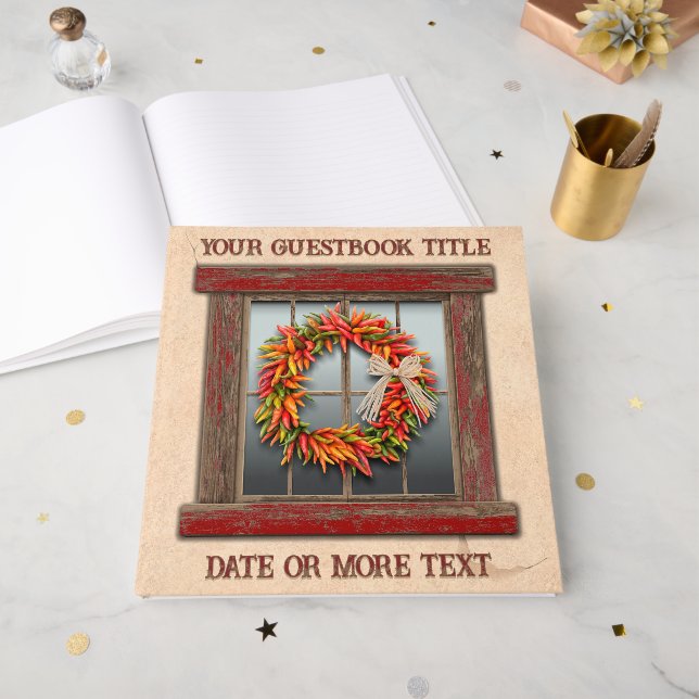 Livro De Visitas Southwest Chile Pepper Wreath Window Personalized  (Frente aberta)