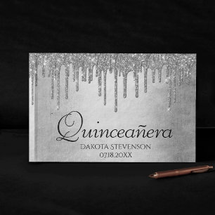 Livro De Visitas Sparkle Dripe Quinceanera Fita Diamante De Prata