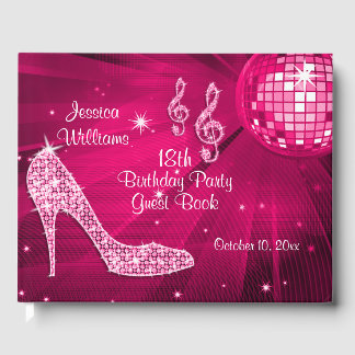 Livro De Visitas Sparkle Heels Pink Disco Ball Aniversário
