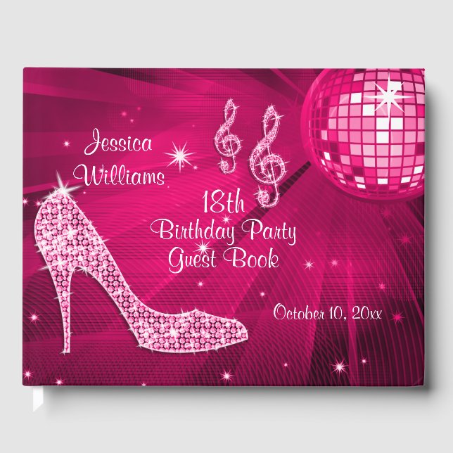 Livro De Visitas Sparkle Heels Pink Disco Ball Aniversário (Frente)
