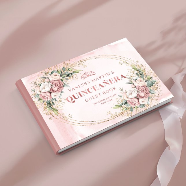 Livro De Visitas Sparkling Dusty Pink Floral Greenery 15th Birthday (Sparkling Dusty Pink Floral Greenery 15th Birthday Guest Book)