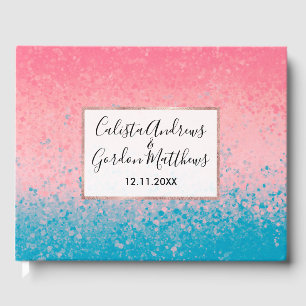 Livro De Visitas Splatter de Tinta Rosa Cinza de Coral Moderno