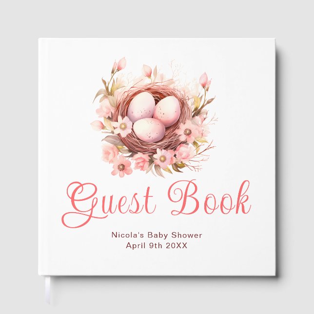 Livro De Visitas Spring Birds Nest Baby Shower Guest Book (Frente)