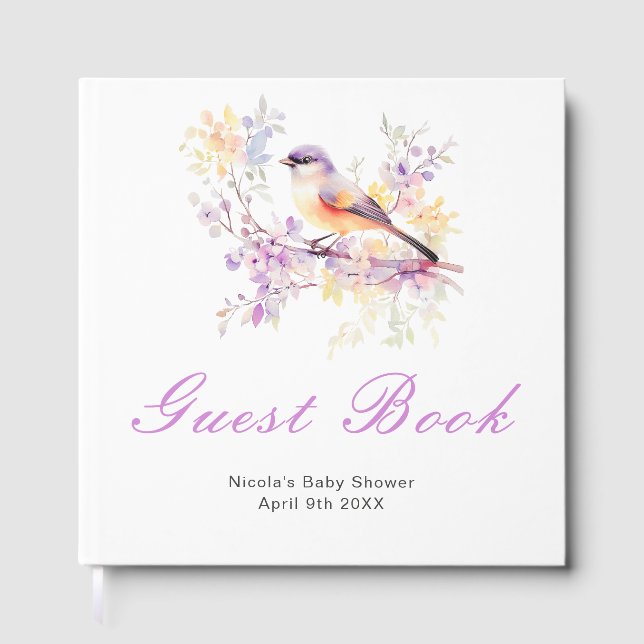 Livro De Visitas Spring Cute Bird Baby Shower Guest Book (Frente)