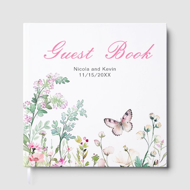 Livro De Visitas Spring Green Butterfly Floral Wedding (Frente)
