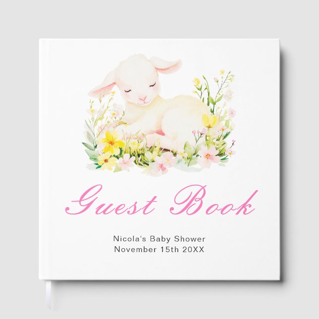 Livro De Visitas Spring Lamb Baby Shower Guest Book (Frente)
