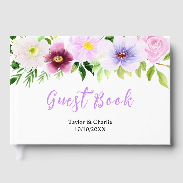 Livro De Visitas Spring Purple Floral Wedding (Frente)