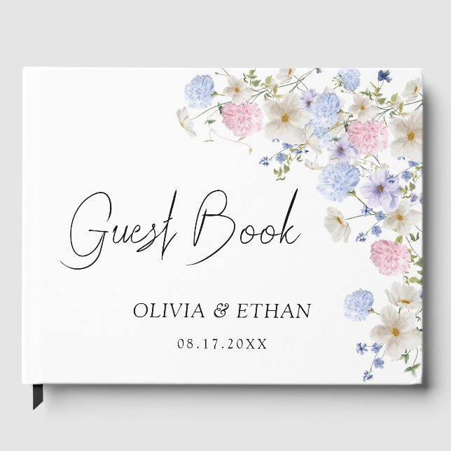 Livro De Visitas Spring Wildflowers Purple Pink Wedding (Frente)