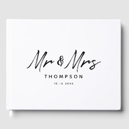 Livro De Visitas Sr. Casamento de Script Branco Preto & Moderno