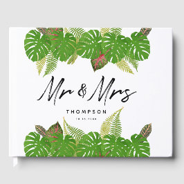 Livro De Visitas Sr. Casamento de Script de Folhas Tropicais & Sra.