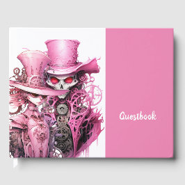 Livro De Visitas Steampunk de Casamento de Esqueleto Rosa